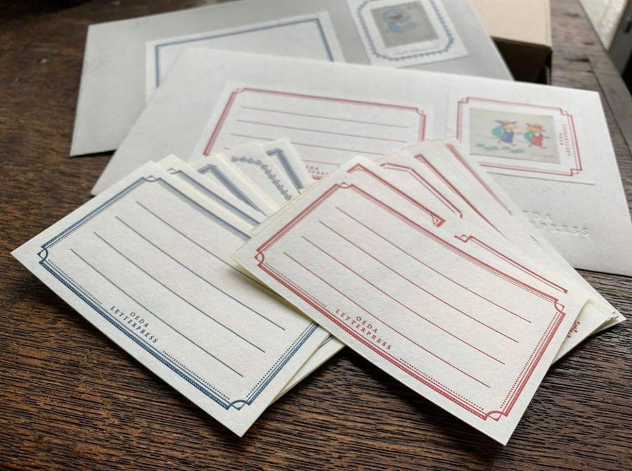 Oeda letterpress label sticker box set (red & blue)