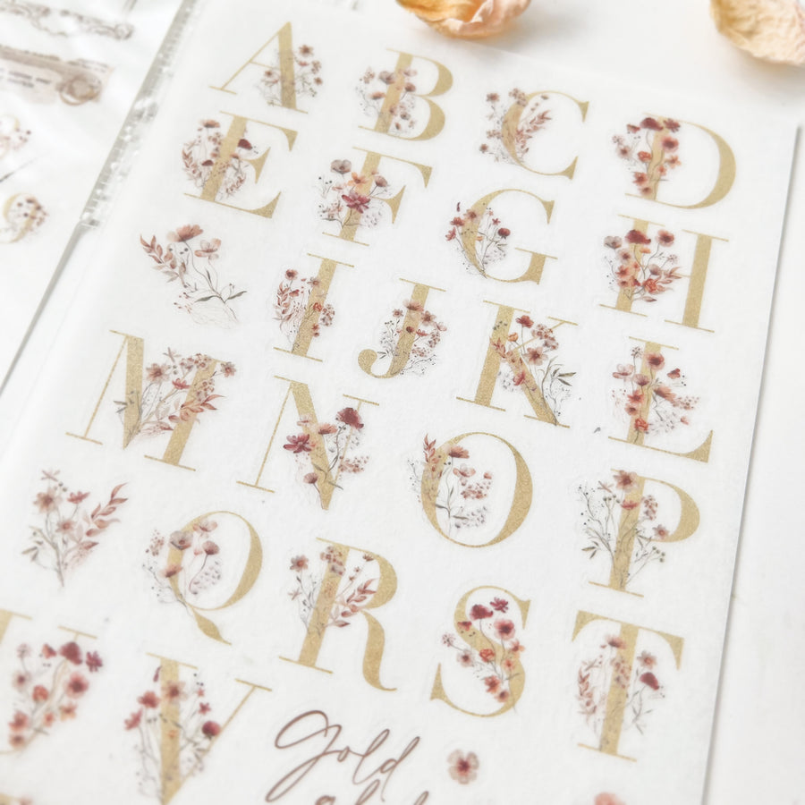 Journal Pages Golden alphabet & Numbers print on sticker