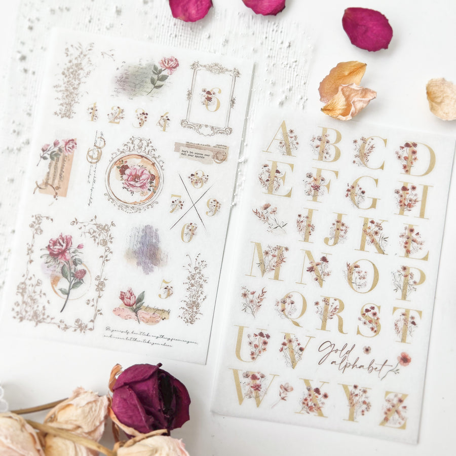 Journal Pages Golden alphabet & Numbers print on sticker