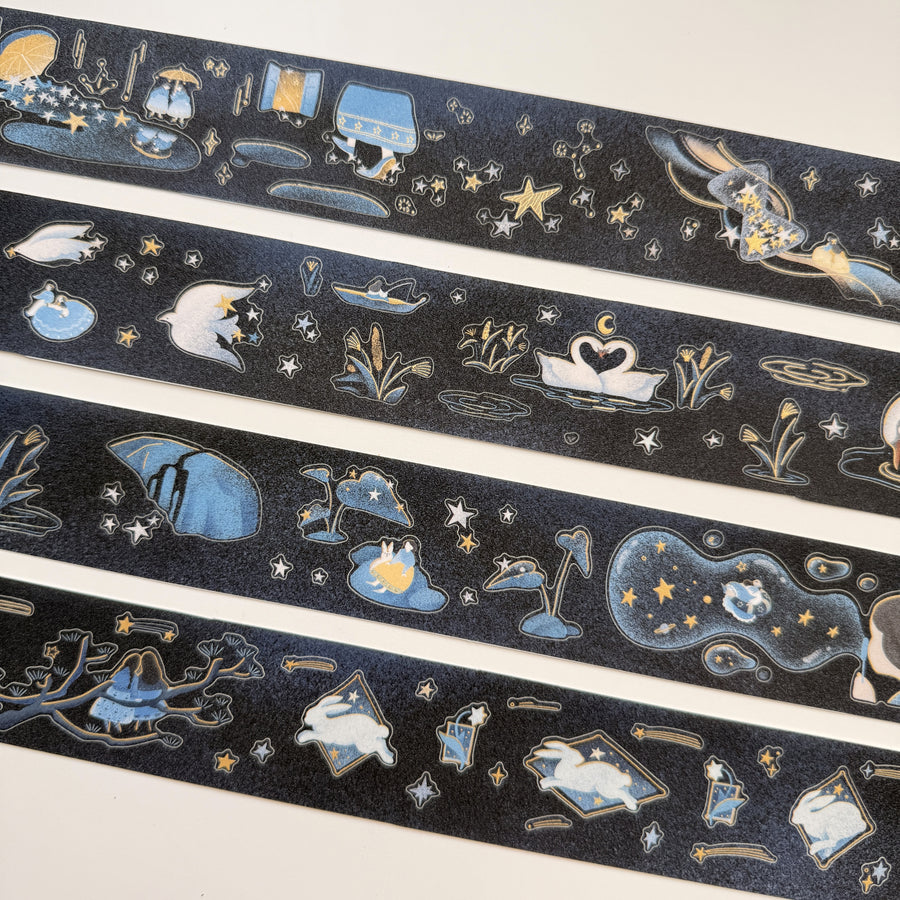 Journal Pages “starry night“ gold foil kiss cut Pet tape/ Glitter Synthetic Paper sticker roll
