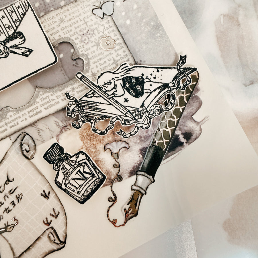 Journal pages rubber stamps- Girl Stationery