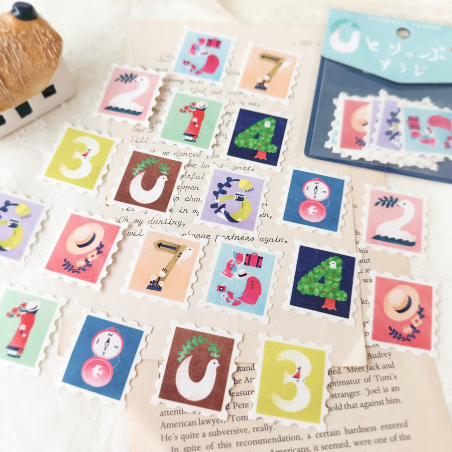 Kumagai Nahoko washi sticker - numbers postal stamp