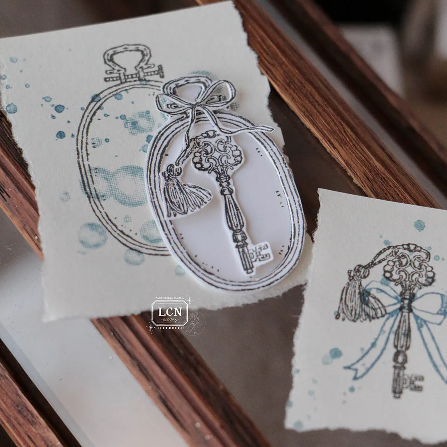 LCN Skeleton key solid wood handle rubber stamp
