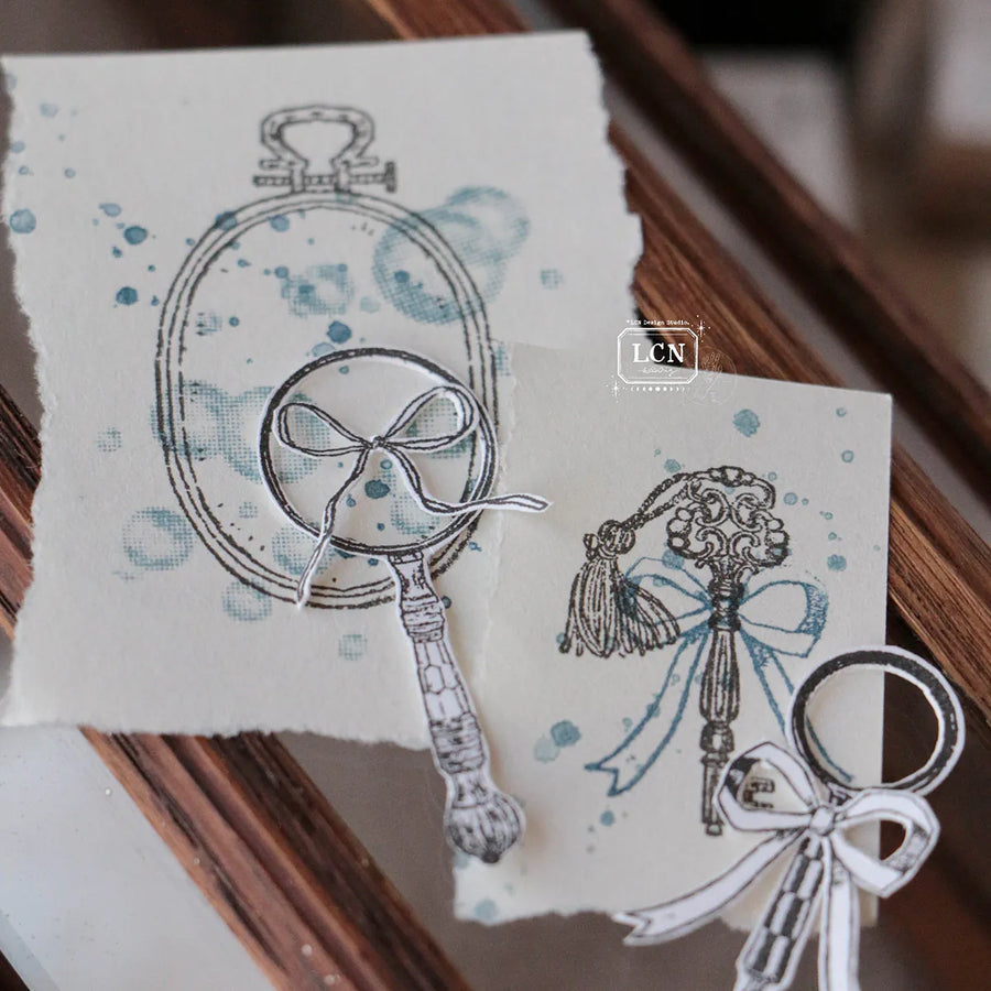 LCN Skeleton key solid wood handle rubber stamp