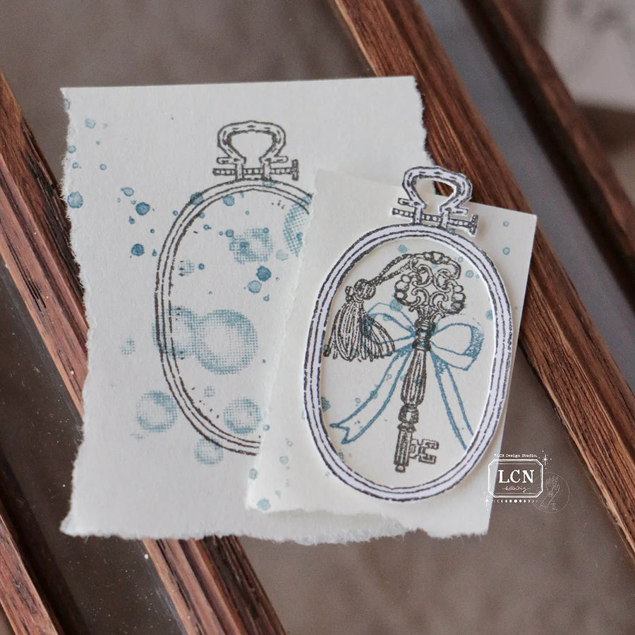 LCN Skeleton key solid wood handle rubber stamp