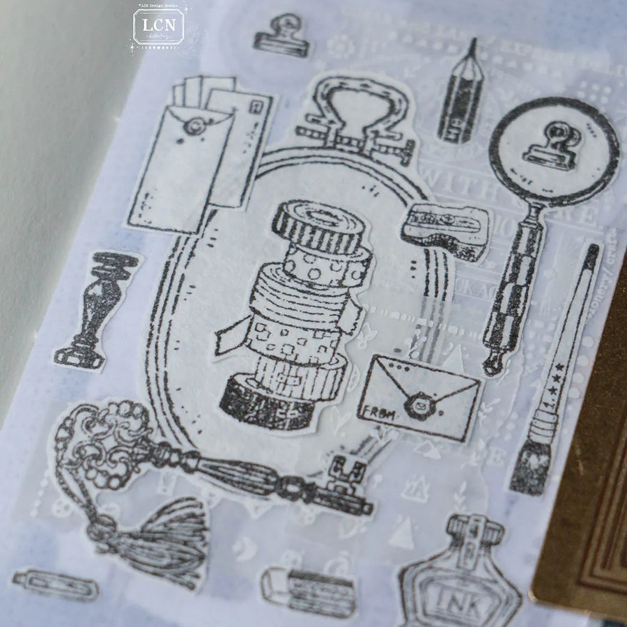 LCN Skeleton key solid wood handle rubber stamp