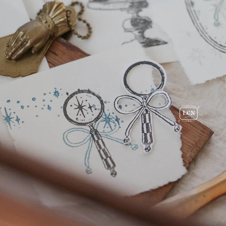 LCN Magnifying glass solid wood handle rubber stamp