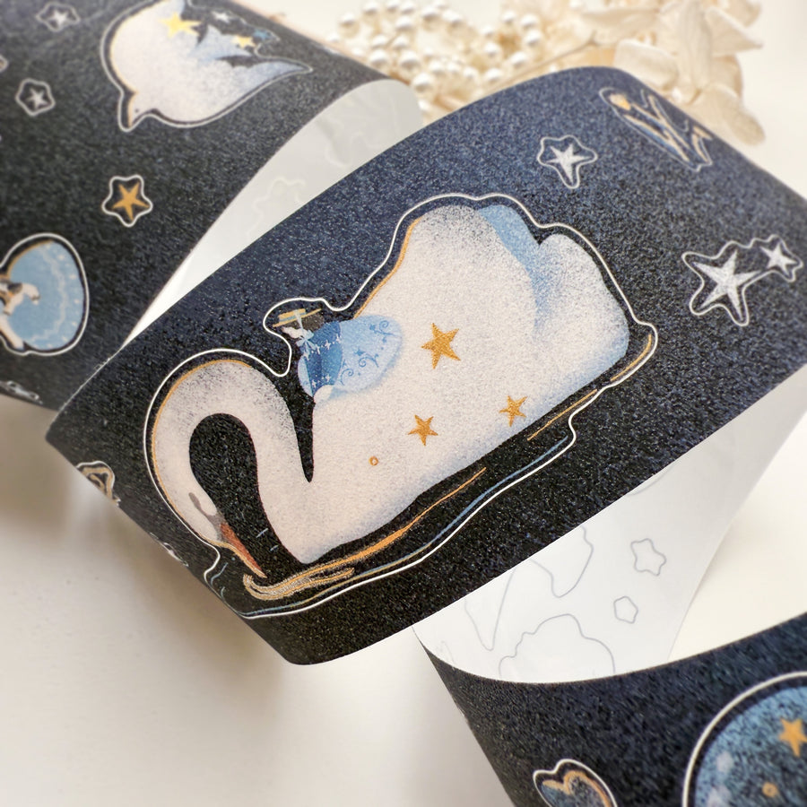 Journal Pages “starry night“ gold foil kiss cut Pet tape/ Glitter Synthetic Paper sticker roll