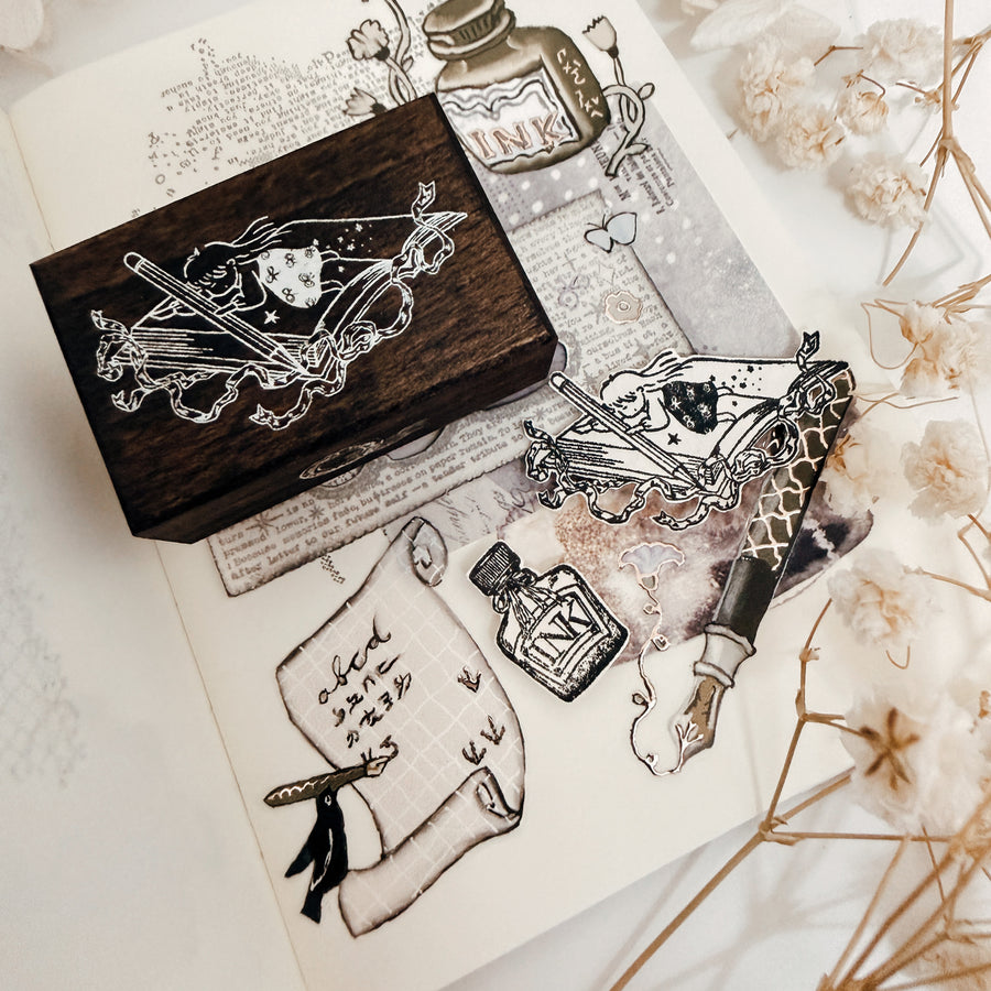 Journal pages rubber stamps- Girl Stationery