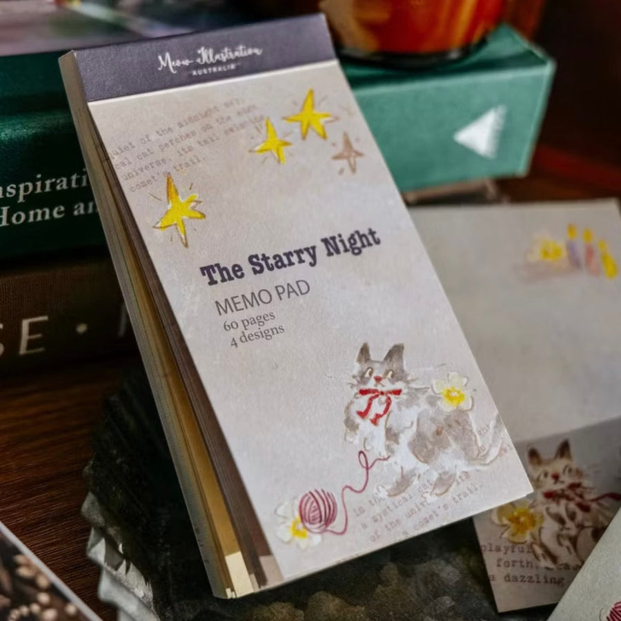 Meow Illustration The Starry Night Memo pad