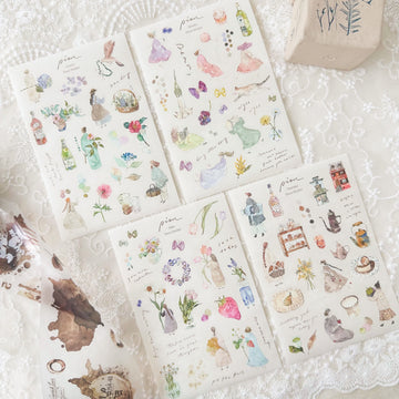 Pion - die cut washi stickers - slowly, take, teatime & green