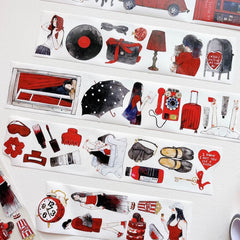 Ding Ding Pre-cut matte PET Tape – No. A70 ink & scarlet