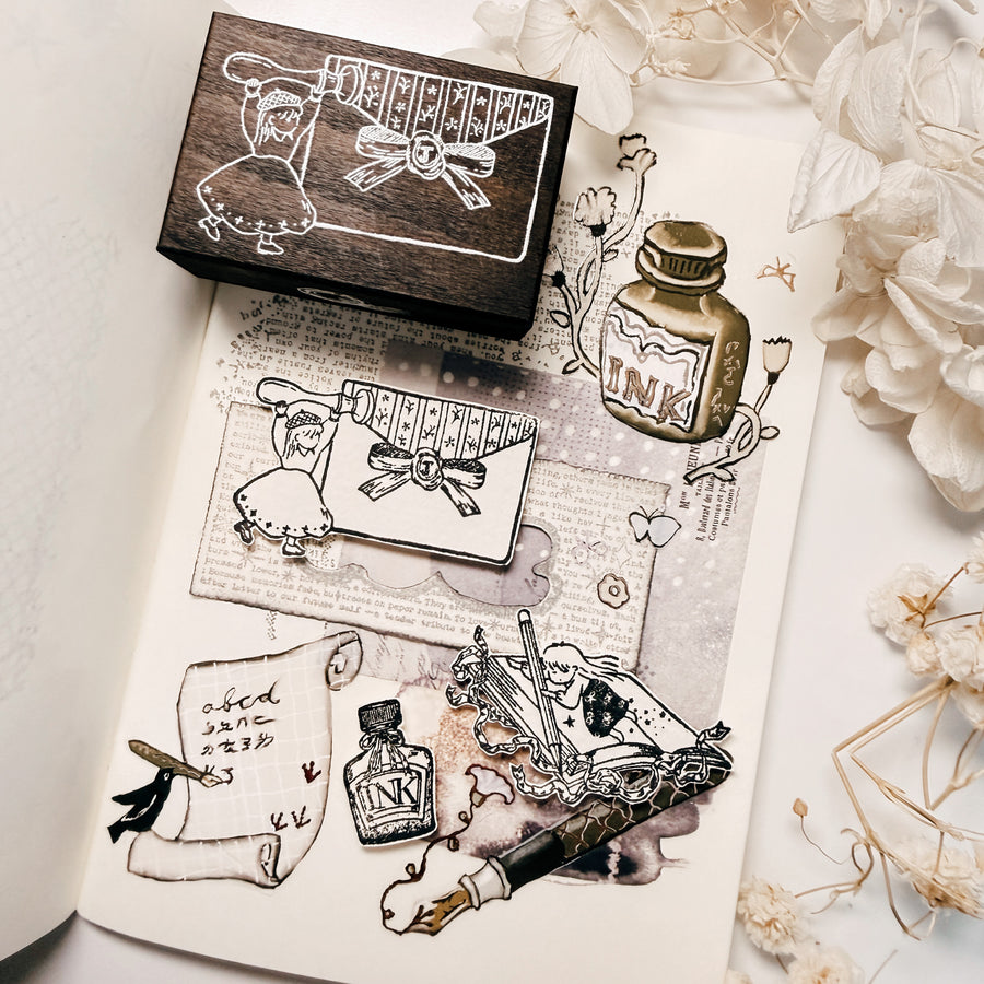 Journal pages rubber stamps- Girl Stationery