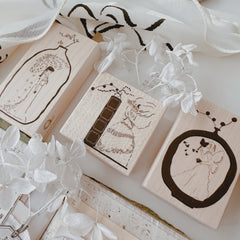 Journal Pages x Hanen studio "ceramic vases and girl" rubber stamp