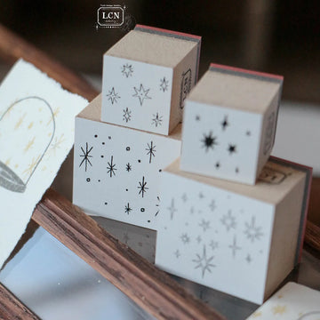 LCN Hand Draw stars compressed wood handle rubber stamp (Set of 2）