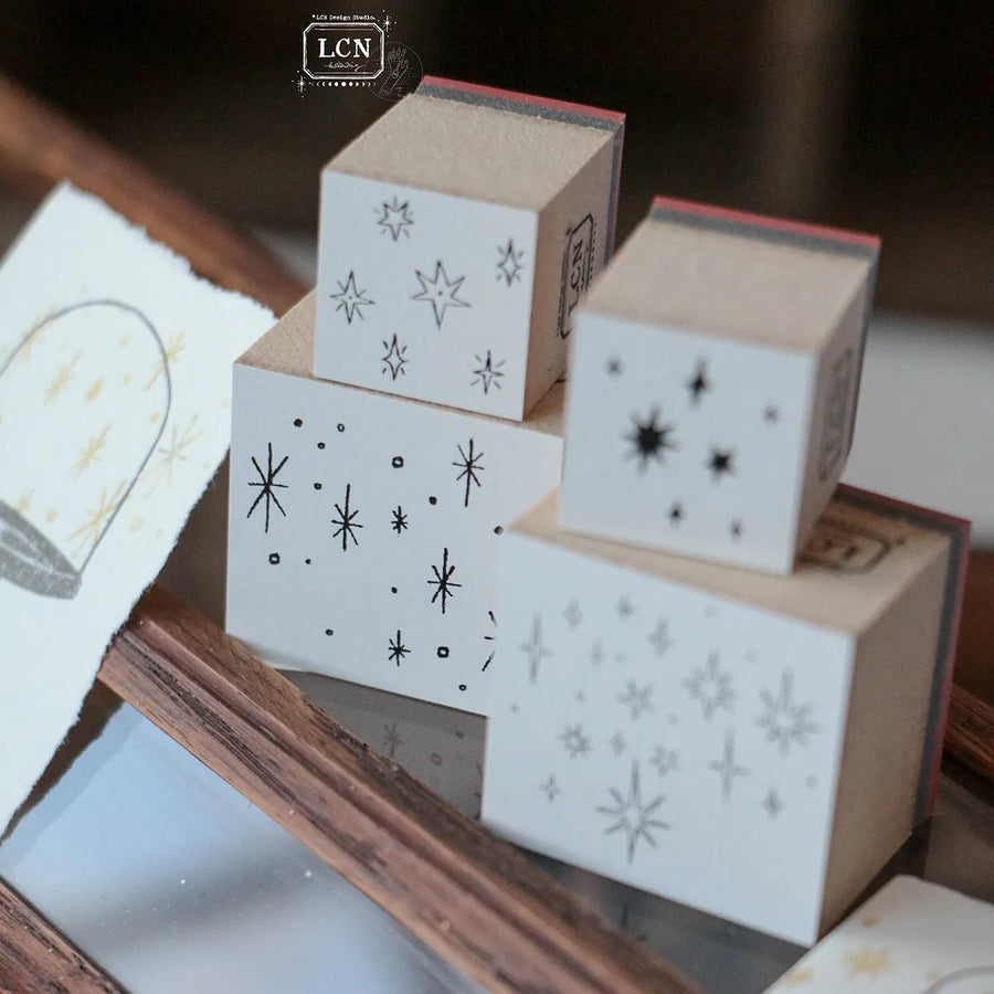 LCN Hand Draw stars compressed wood handle rubber stamp (Set of 2）