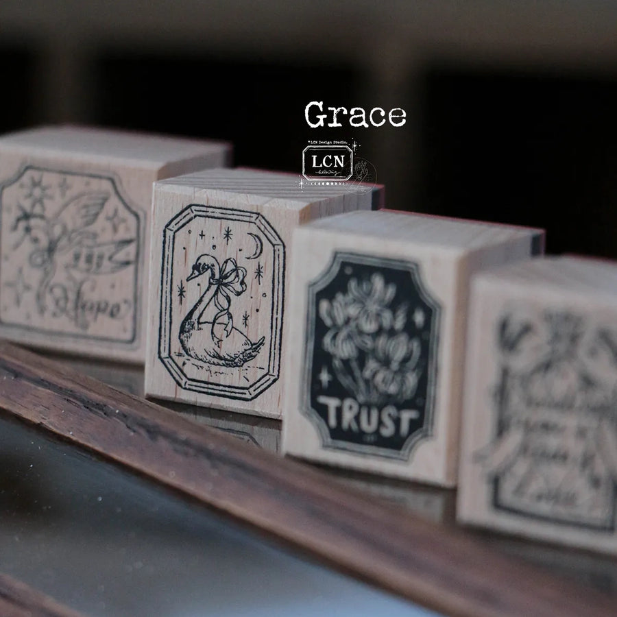 LCN solid wood handle rubber stamp - Trust | Hope | Grace | Love