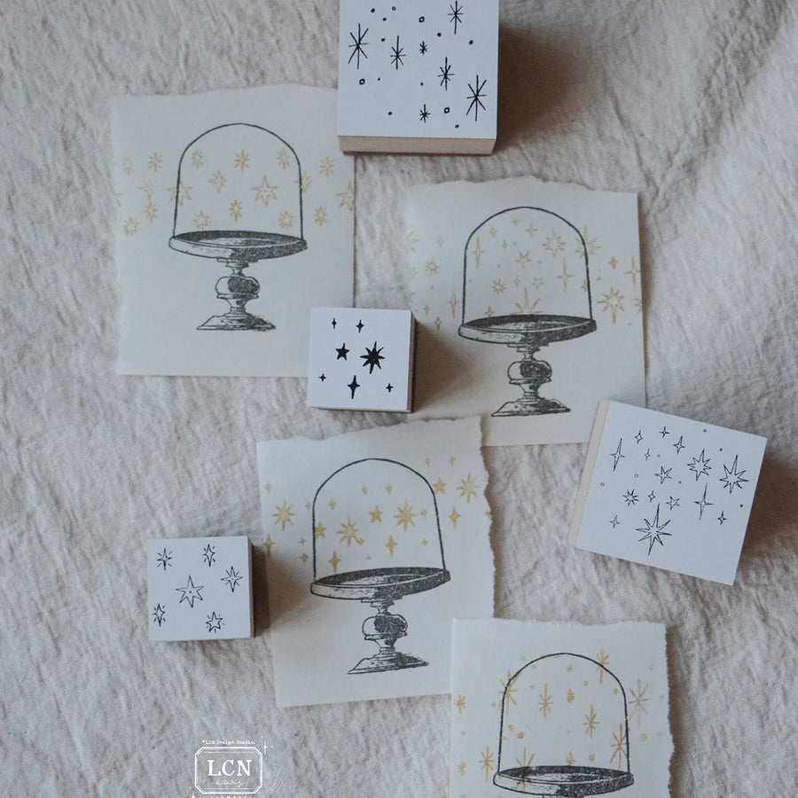 LCN Hand Draw stars compressed wood handle rubber stamp (Set of 2）
