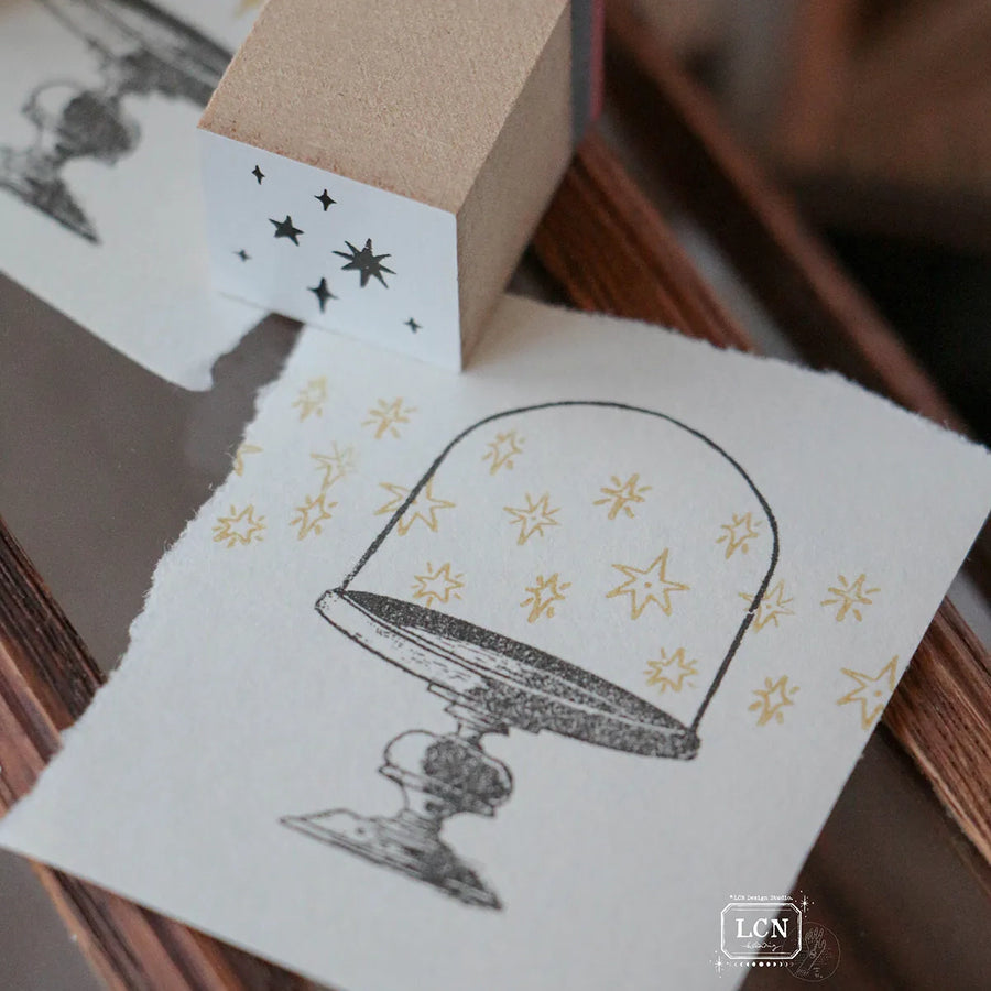 LCN Hand Draw stars compressed wood handle rubber stamp (Set of 2）