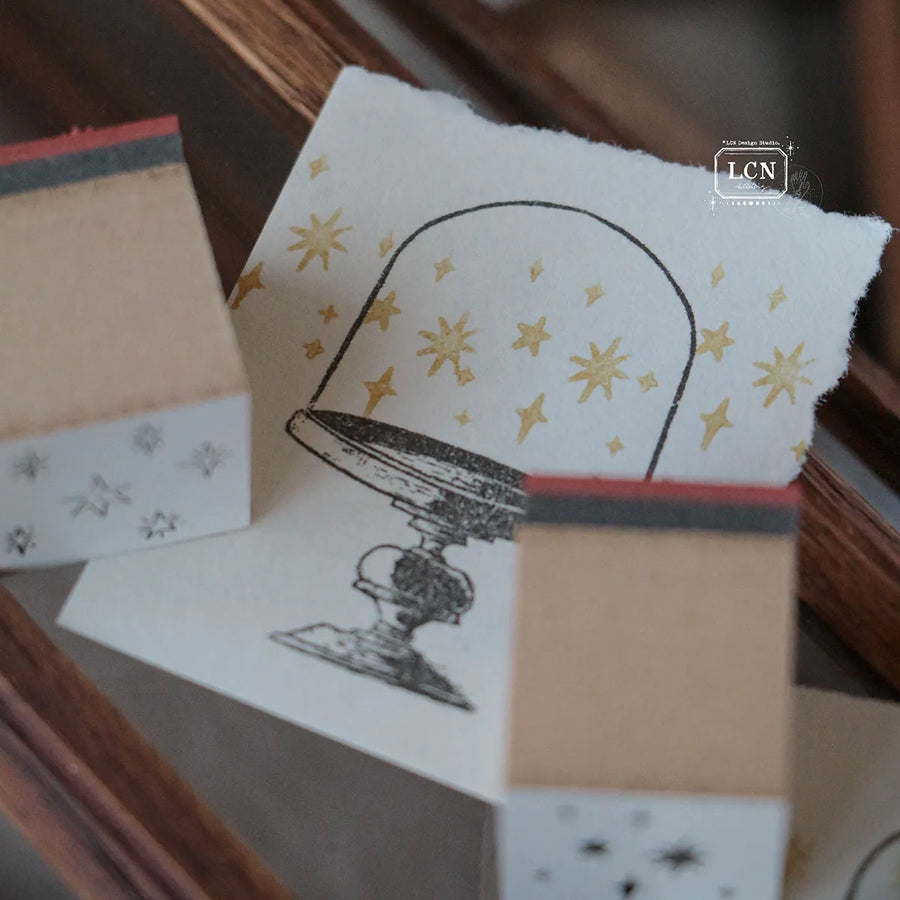 LCN Hand Draw stars compressed wood handle rubber stamp (Set of 2）