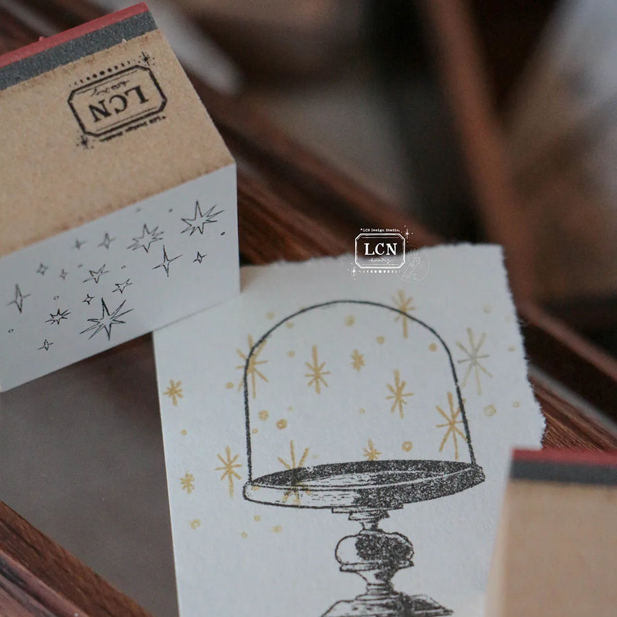 LCN Hand Draw stars compressed wood handle rubber stamp (Set of 2）
