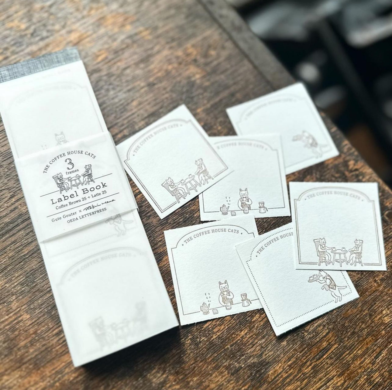 Rakui Hana x OEDA Letterpress Label Book - Coffee House Cats