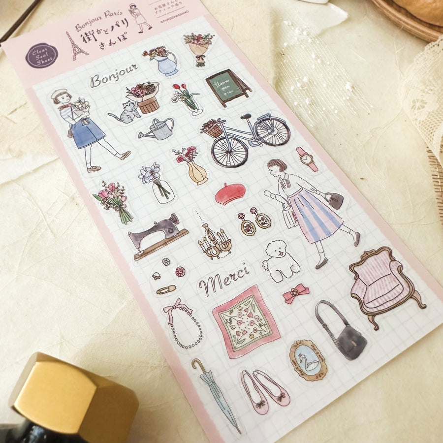 Furukawashiko Bonjour Paris clear sticker sheet - pink