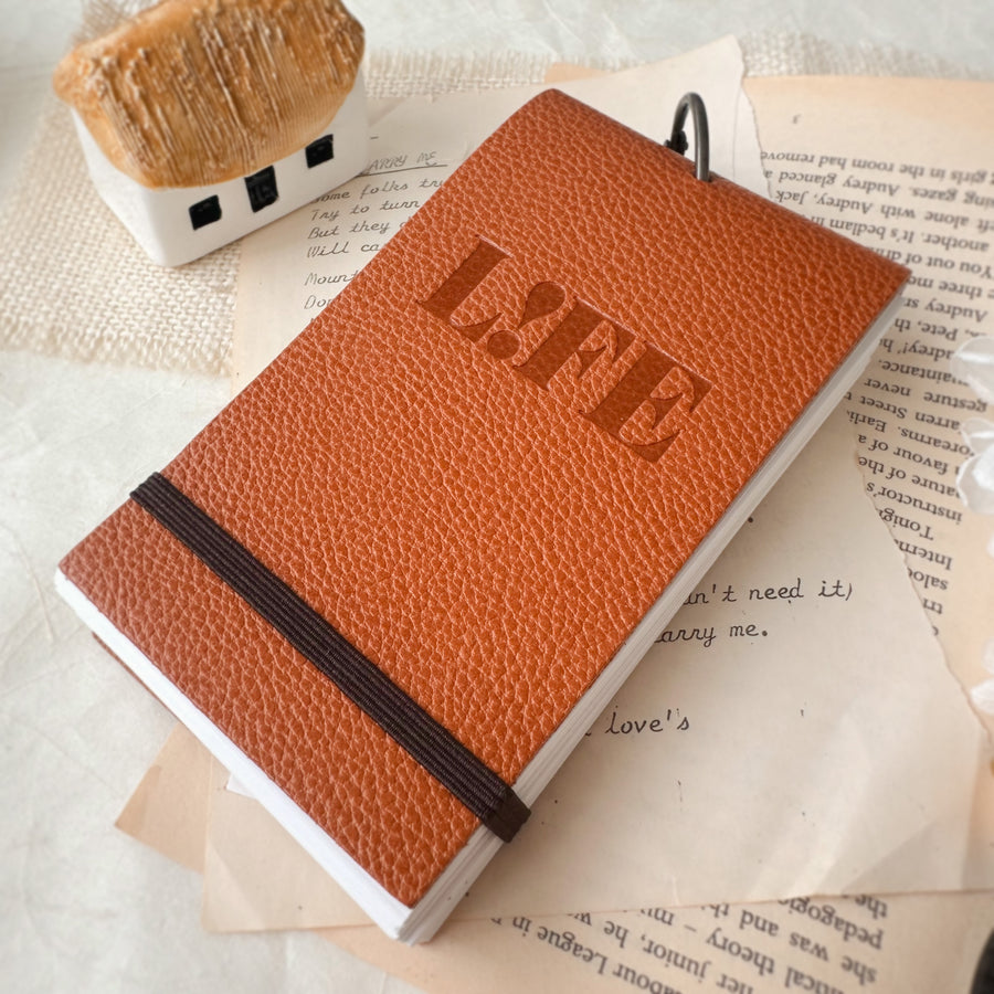 Life index cards on ring - leather cover