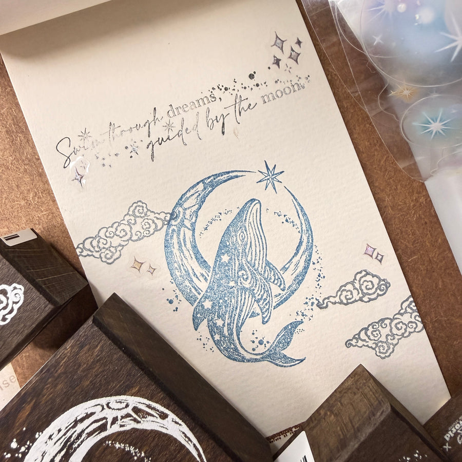 Stationerylovermarket x Yusworld Rubber Stamp - Whale of the Moon (4 in 1 Set)  (Limited Edition)