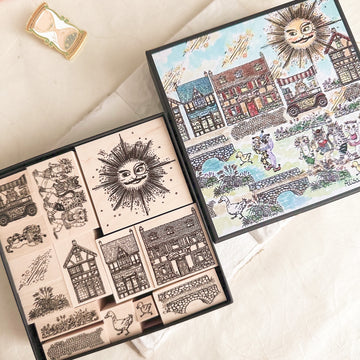 Akamegane rubber stamp set - Town by the lake ( set of 14 )