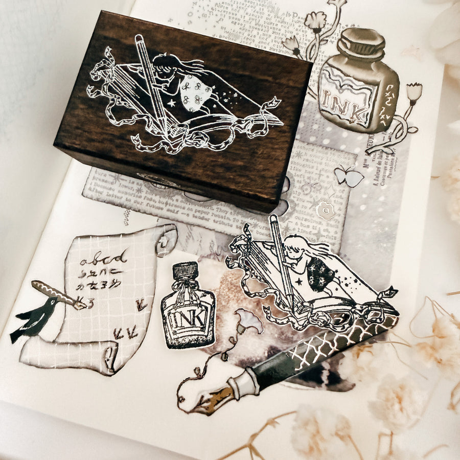 Journal pages rubber stamps- Girl Stationery