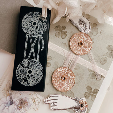 Journal pages rubber stamps- String and lace button closure