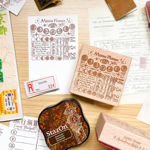 Asakodraws Moon Phases Ticket Rubber Stamp