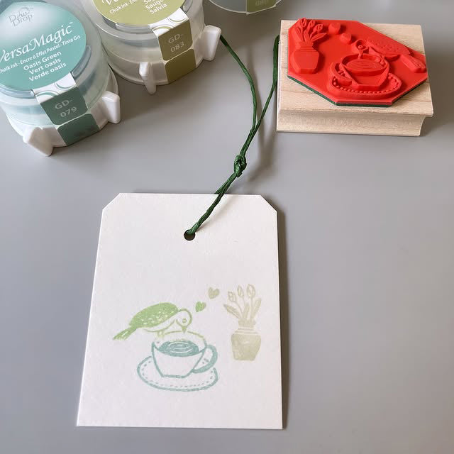 Hankodori original rubber stamp - Time for a Cuppa Tea Time