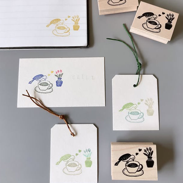 Hankodori original rubber stamp - Time for a Cuppa Tea Time
