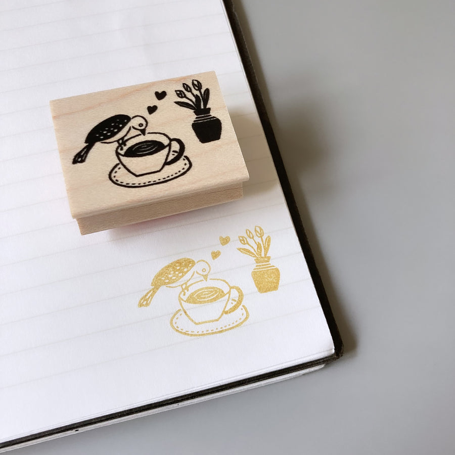Hankodori original rubber stamp - Time for a Cuppa Tea Time