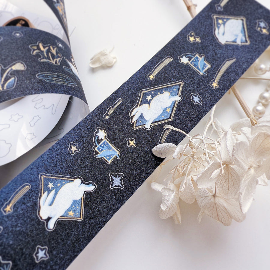 Journal Pages “starry night“ gold foil kiss cut Pet tape/ Glitter Synthetic Paper sticker roll