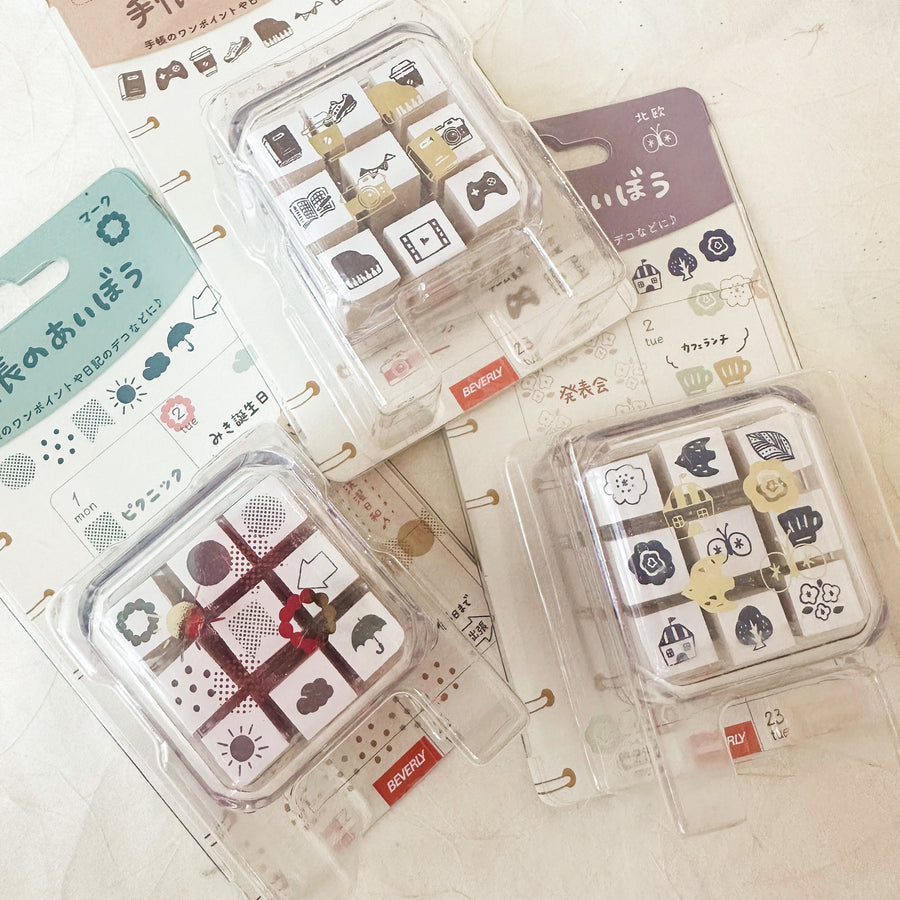 BEVERLY 9pcs MINI RUBBER STAMP FOR PLANNERS