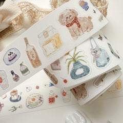 Muzi kisscut pet tape & shimmer sticker roll - cat high tea 2