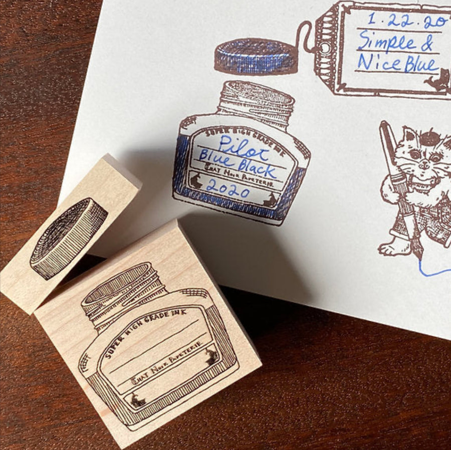 Akamegane rubber stamp set - Chat noir papeterie (set of 6)