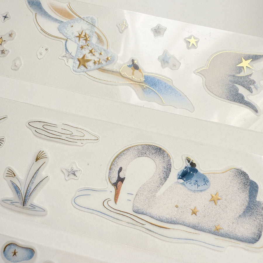 Journal Pages “starry night“ gold foil kiss cut Pet tape/ Glitter Synthetic Paper sticker roll