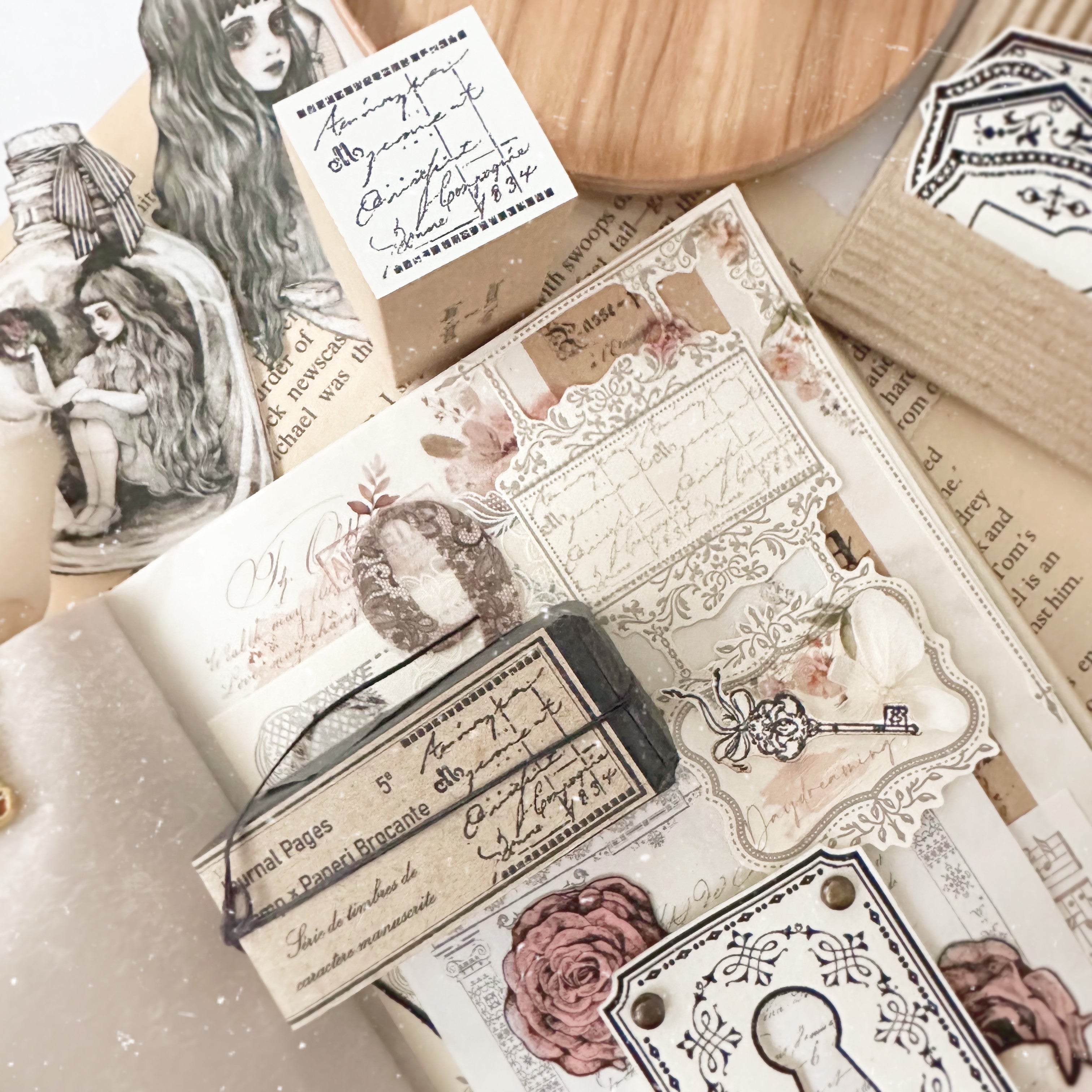 COLOR STAMP BOOK 使用済み切手コレクション Journal Pages x Lamp x Paperi Antique ticket rubber stamp