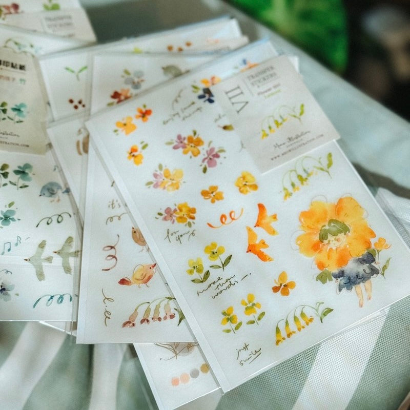 Meow Illustration flower girl print on sticker - Lemon