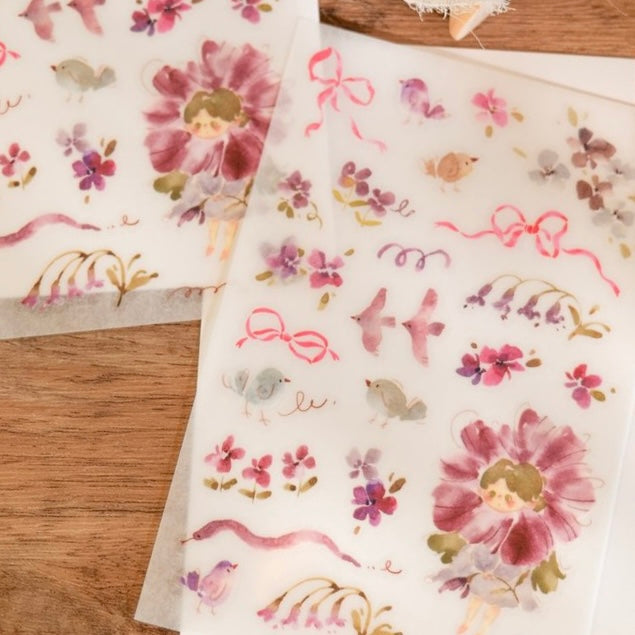 Meow Illustration flower girl print on sticker - Wisteria