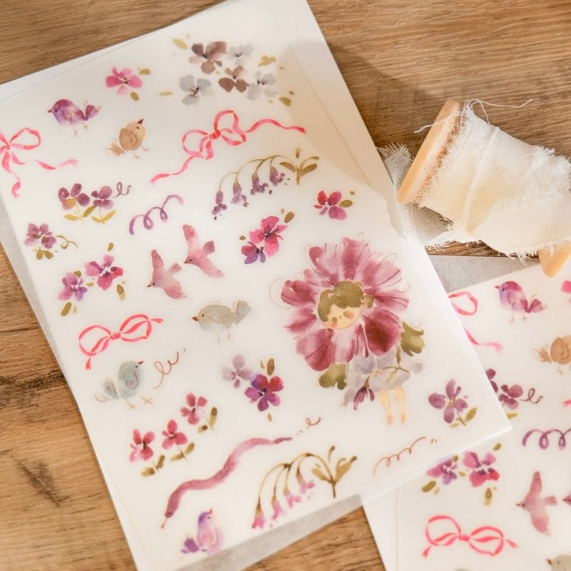 Meow Illustration flower girl print on sticker - Wisteria