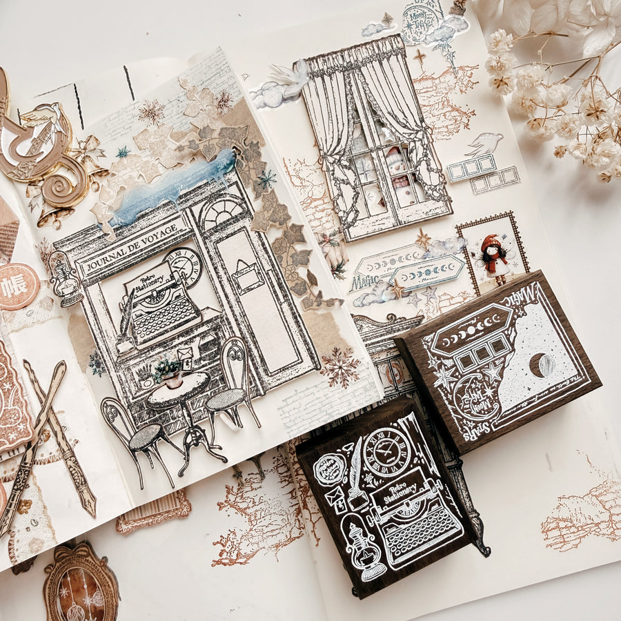 Stationerylovermarket x Asakodraws Rubber Stamp - Midnight Journal Atelier