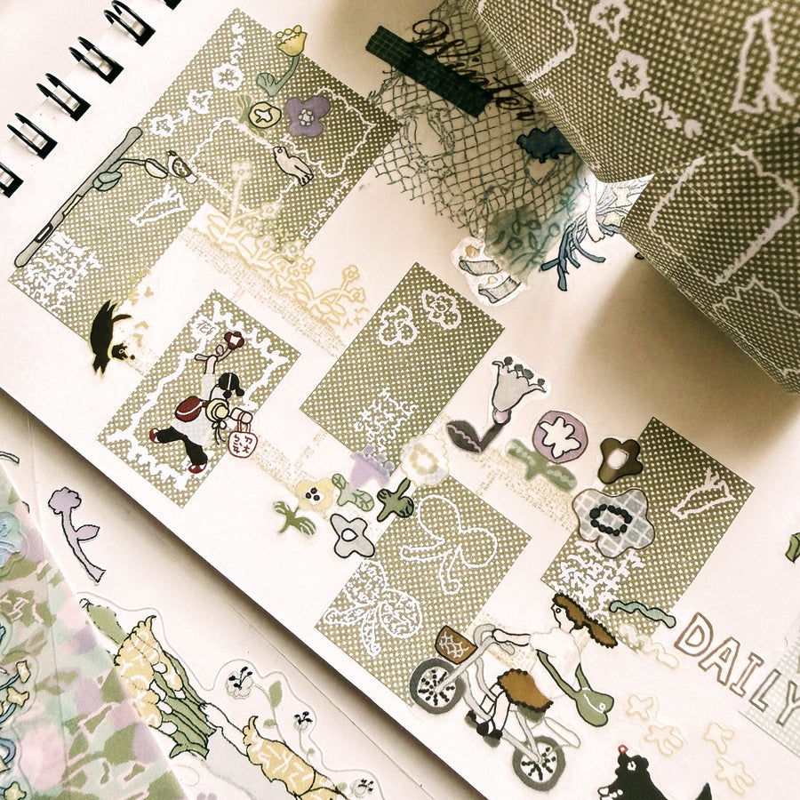 Misshoegg specks of green label sticker