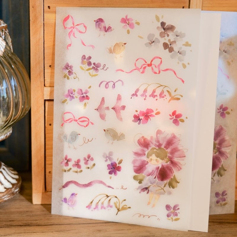 Meow Illustration flower girl print on sticker - Wisteria