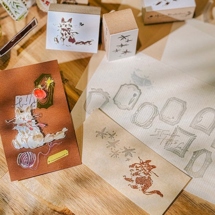 Meow Illustration rubber Stamp - Collector Mr.M - Mr.M’s List