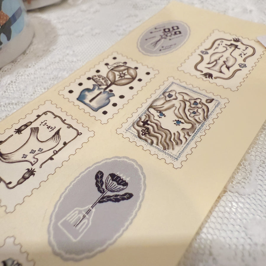 Misshoegg Blue Stamp print on stickers (2/sheet)